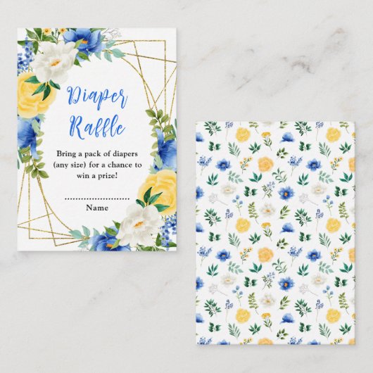 Blauer und gelber Blütenduschkopf Windelwanne Begleitkarte (Vorne/Hinten)