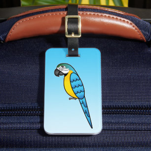 Blauer und gelber Cartoon Ara Papagei Vogel Gepäckanhänger