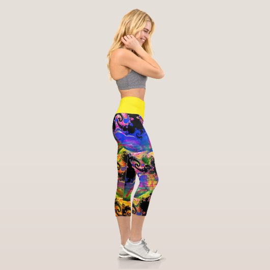 Blauer und gelber Farbmix Hochglanz-Capri Legierun Capri Leggings (Rechts)