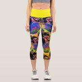 Blauer und gelber Farbmix Hochglanz-Capri Legierun Capri Leggings (Vorderseite)