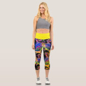Blauer und gelber Farbmix Hochglanz-Capri Legierun Capri Leggings (Vorderseite)