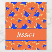 Blauer und gelber Fisch auf Orange Weinetikett (Einzelnes Label)