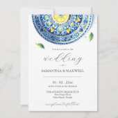 Blauer und gelber Hochzeitsdruck Einladung (Vorderseite)