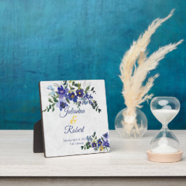 Blauer und gelber Hochzeitskalender Fotoplatte