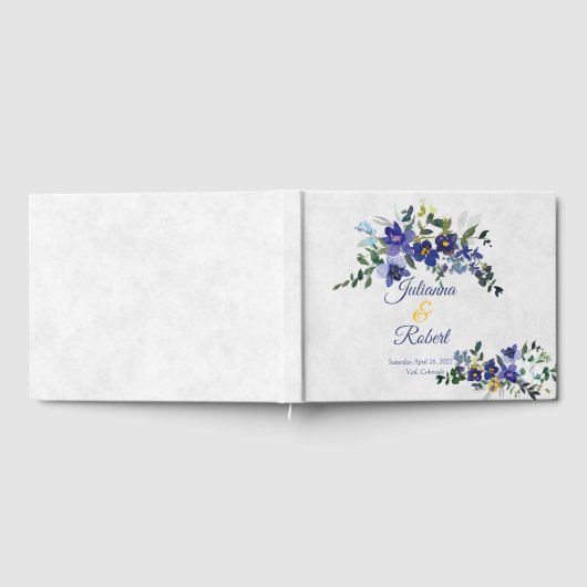 Blauer und gelber Hochzeitskalender Gästebuch (Voll)