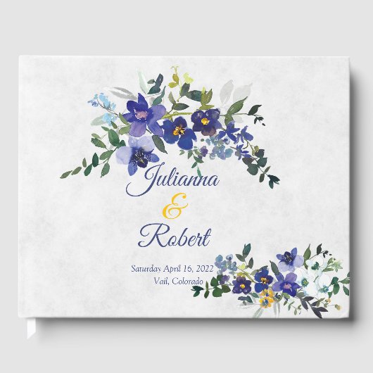 Blauer und gelber Hochzeitskalender Gästebuch (Vorderseite)