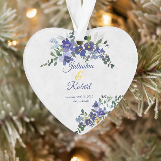 Blauer und gelber Hochzeitskalender Ornament (Baum)