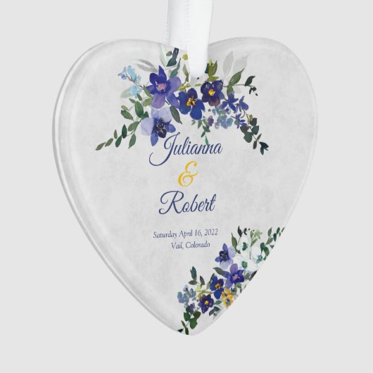 Blauer und gelber Hochzeitskalender Ornament (Vorderseite)