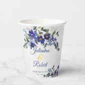 Blauer und gelber Hochzeitskalender Pappbecher (Vorderseite)