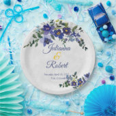 Blauer und gelber Hochzeitskalender Pappteller (Party)