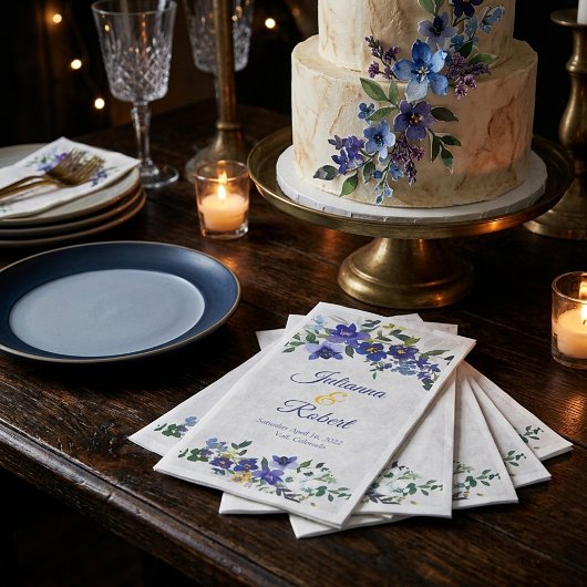Blauer und gelber Hochzeitskalender Serviette