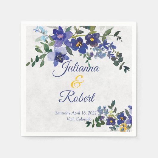 Blauer und gelber Hochzeitskalender Serviette (Vorderseite)