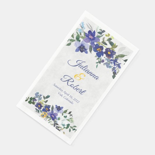 Blauer und gelber Hochzeitskalender Serviette (Ecke)