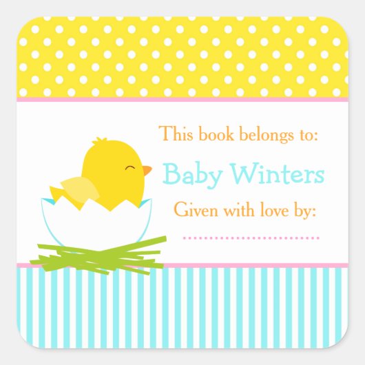 Blauer und gelber Kick Baby Duschkopf Buchzeichen Quadratischer Aufkleber (Vorderseite)