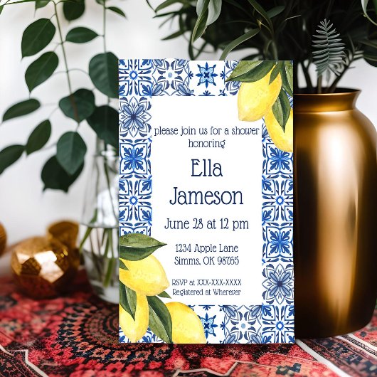 Blauer und gelber Lemon gedachte Dusche Einladung