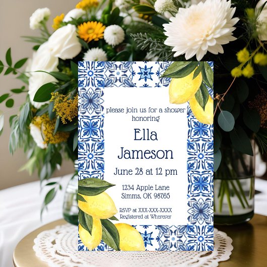 Blauer und gelber Lemon gedachte Dusche Einladung