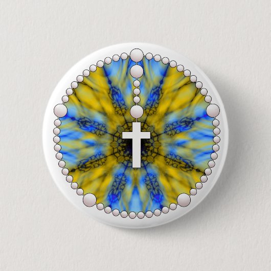 Blauer und gelber Rosenbeet-Traum-Fänger Button (Vorderseite)