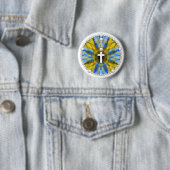 Blauer und gelber Rosenbeet-Traum-Fänger Button (Beispiel)