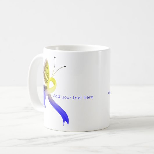 Blauer und gelber Schmetterling Kaffeetasse (Vorderseite Links)