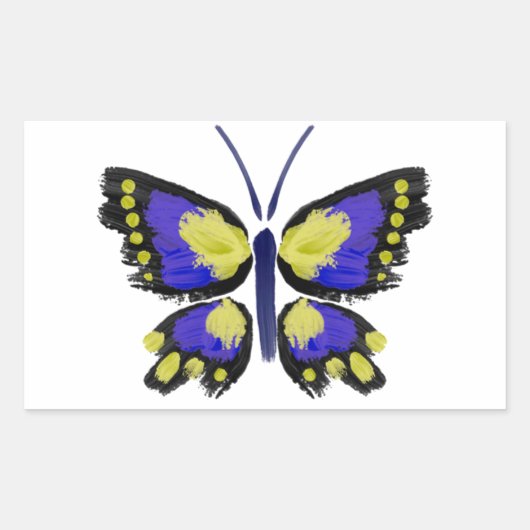 Blauer und Gelber Schmetterling Rechteckiger Aufkleber (Vorderseite)