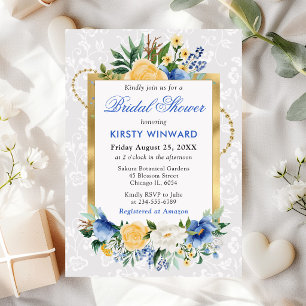 Blauer und gelber Sommer Blume Gold Brautparty Einladung