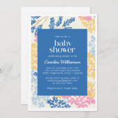 Blauer und gelber Sommer Ditsy-Blume Kinderdusche Einladung (Vorne/Hinten)