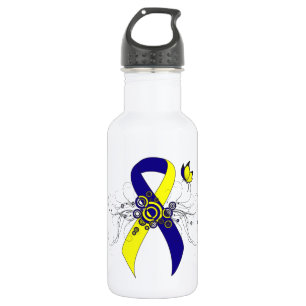 Blauer und gelber Streifen mit Butterfly Edelstahlflasche