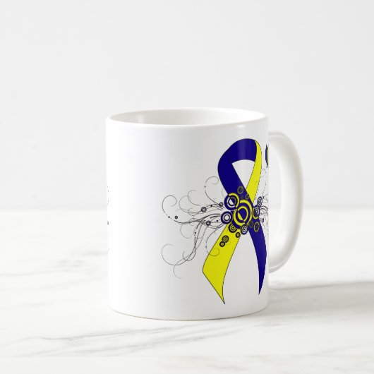 Blauer und gelber Streifen mit Butterfly Kaffeetasse (VorderseiteRechts)