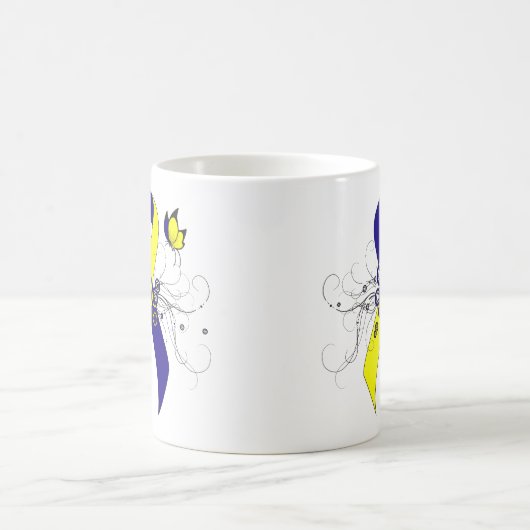 Blauer und gelber Streifen mit Butterfly Kaffeetasse (Mittel)