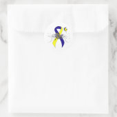 Blauer und gelber Streifen mit Butterfly Runder Aufkleber (Tasche)