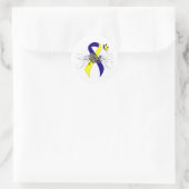 Blauer und gelber Streifen mit Butterfly Runder Aufkleber (Tasche)