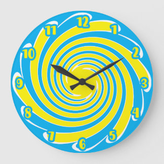 Blauer und gelber Swirl Große Wanduhr
