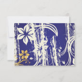 Blauer und gelber Swirl Hochzeitsrampe RSVP Karte (Rückseite)