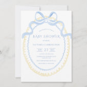 Blauer und gelber Vintager Ribbon Babydusche Einladung (Vorderseite)