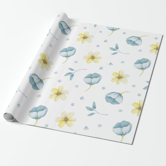 Blauer und gelber Wasserfarbenduschkopf Geschenkpapier (Ungerollt)