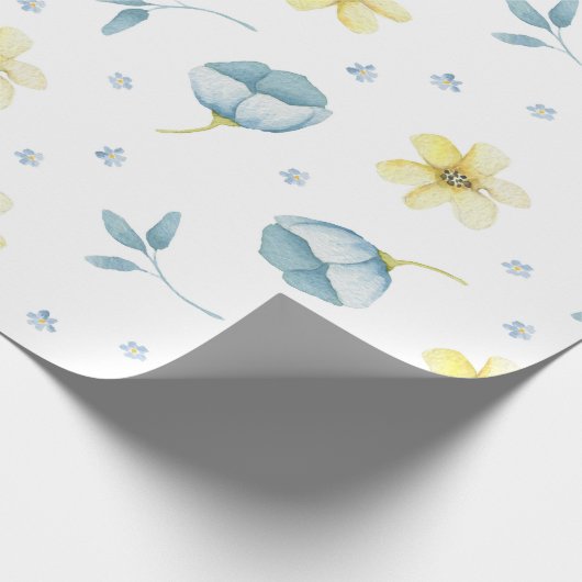 Blauer und gelber Wasserfarbenduschkopf Geschenkpapier (Ecke)