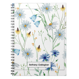 Blauer und gelber Wildblume   Personalisiert Notizblock