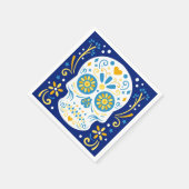 Blauer und gelber Zuckerschädel Serviette (Ecke)