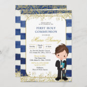 Blauer und Gold Boy Erste Heilige Kommune Einladung (Vorne/Hinten)