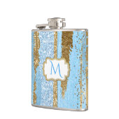 Blauer und Gold Extravaganter Mit Monogramm Kolben Flachmann (Links)