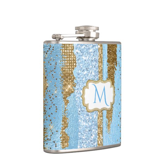 Blauer und Gold Extravaganter Mit Monogramm Kolben Flachmann (Rechts)