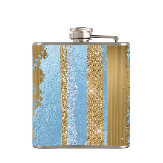 Blauer und Gold Extravaganter Mit Monogramm Kolben Flachmann (Rückseite)