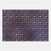Blauer und Gold Fleur-de-lis Geschenkpapier Set (Vorderseite)