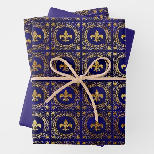 Blauer und Gold Fleur-de-lis Geschenkpapier Set (Beispiel)