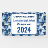 Blauer und Gold Graduation Cap Custom Party Banner (Horizontal)