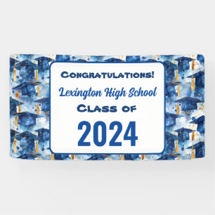 Blauer und Gold Graduation Cap Custom Party Banner