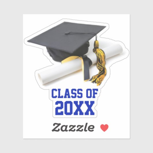 Blauer und Gold-Graduation Cap & Tassel-Klasse Aufkleber (Blatt)