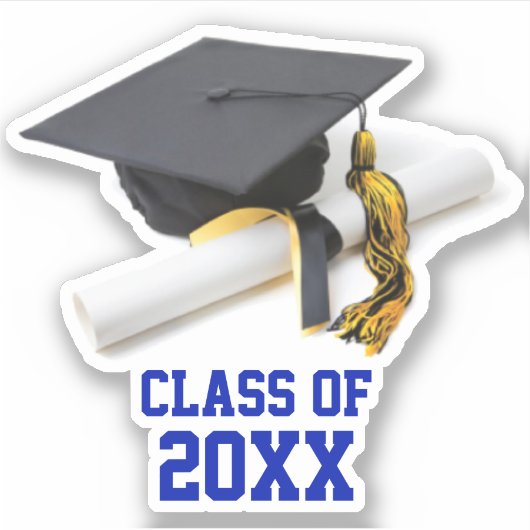 Blauer und Gold-Graduation Cap & Tassel-Klasse Aufkleber (Vorderseite)