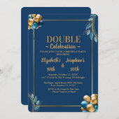 Blauer und Goldballons zum doppelten Geburtstag Einladung (Vorne/Hinten)