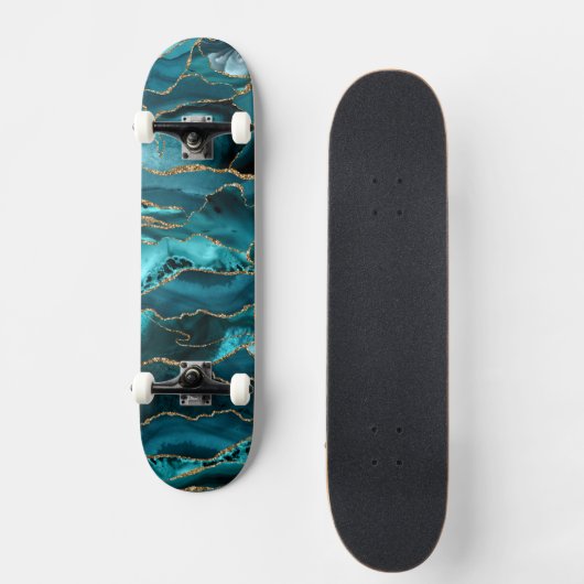 Blauer und Goldbarsch-Glitzer Skateboard (Vorderseite)